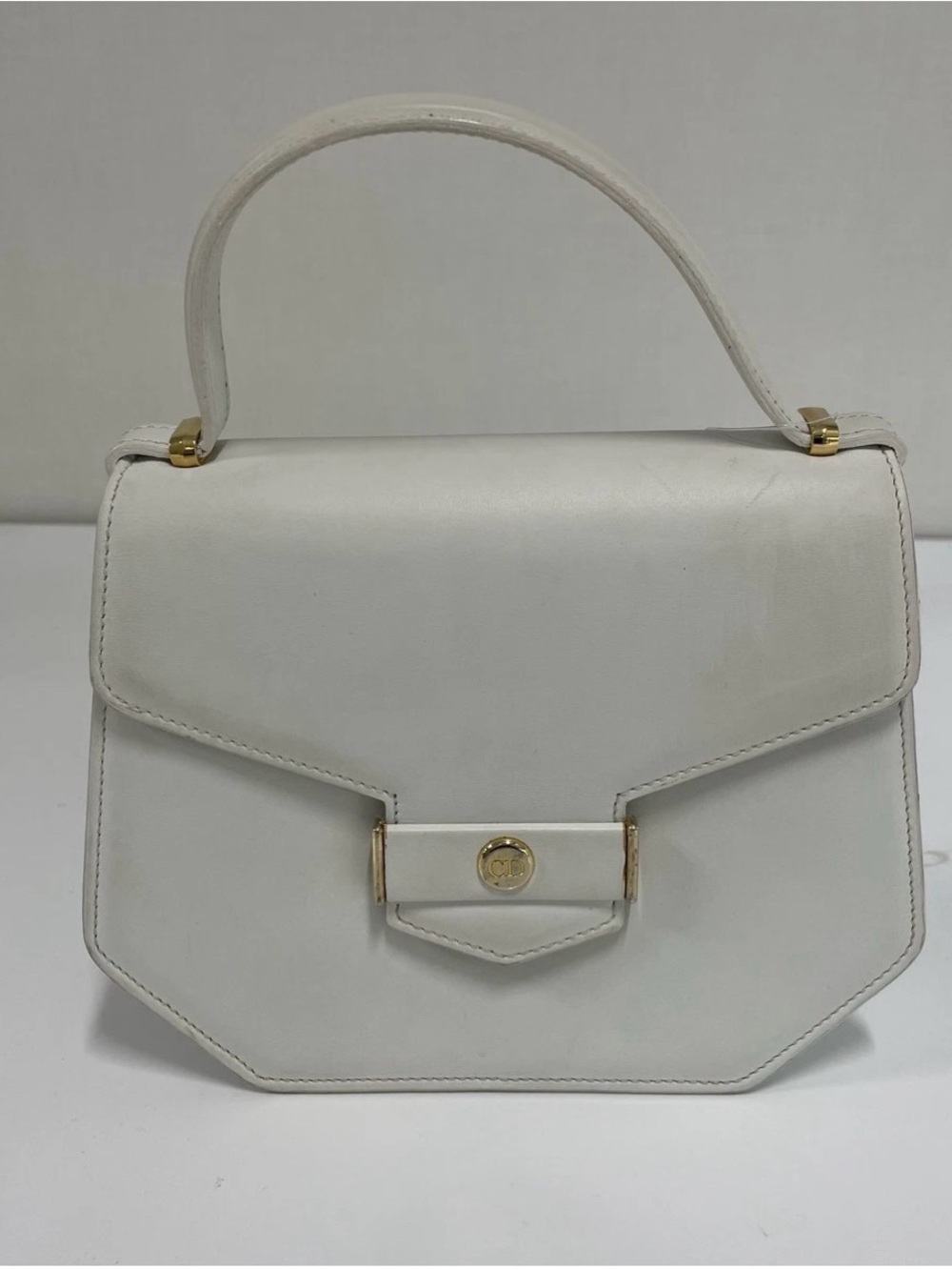 Dior White Top-Handle Satchel with Gold Accents